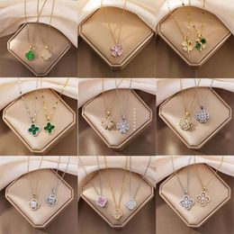 clover necklace korean version of the doublesided simple fourleaf clover titanium steel womens necklaces new tide shell pendant does not fade accessories