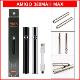 New Amigo 380mAh Max Vape Battery Kit Preheat VV Variable Voltage Bottom Charge Batteries USB 510 Thread for Oil Carts Liberty Vapes Cartridges Pen