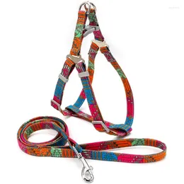 Dog Collars Harness And Leash Set Durable Retro Colourful Bohemia Adjustable Comfortable Safety Puppy For Small Large Kitten