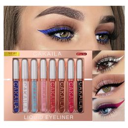 Eye Shadow/Liner Combination 8 Colors/Box Matte Eyeliner Pen Makeup Waterproof Glitter Colourful Eye Liner Liquid Pencil Fast-Dry Smooth Eyelid Cosmetics Tool 231031