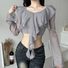 Women's T-Shirt Solid Color Street Fashion Long-Sleeved Crop Neck T-Shirt