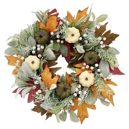 Christmas Decorations Fall Wreaths Pumpkin Berry Maple Leaf Artificial Wreath Harvest Autumn Door Wreath Christmas Halloween Home Hanging Decoration 231101