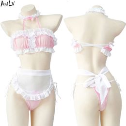 Ani Anime Kawaii Girl Cute Pink Maid Unifrom Pool Party Swimsuit Women Pamas Outfits Costumes Cosplay