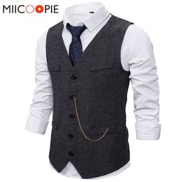 Men's Vests Formal Mens Suit Casual Chain Solid Color Business Tweed Gilet Homme Costume Waistcoat For Wedding Groomsmen 230331