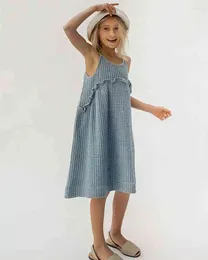 Girl Dresses Girls Dress 2023 Summer Waffle Sleeveless Cute Teen Beach Holiday Spaghetti Strap With Frill Vestidos Robe
