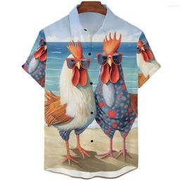 Camicie casual da uomo Hawaiian Fun Shirt di pollo carino a maniche corta Top Beach Party Fashion Animal 3D Print per uomini