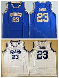 23 Barack Obama Jerseys Men College Basketball Punahou Jerseys Team Color Blue Away White High School University Top Quality On Sale