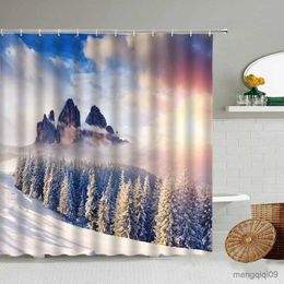 Shower Curtains Snow Landscape Shower Curtain Winter Natural Sunset Scenery Bath Curtain Bathroom Decor with Waterproof Screen R231101