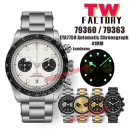 TW Factory Watches TWF 41mm 79360 / 79363 Chronograph Automatic ETA7750 Mens Watch Black / White / Champagne Dial Stainless Steel Bracelet Gents Wristwatches