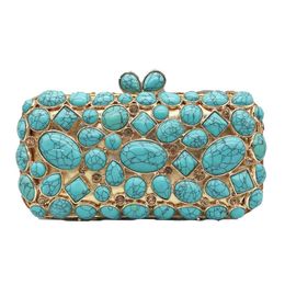 Agate bag agate turquoise diamond inlaid dinner bag banquet diamond handbag 230513