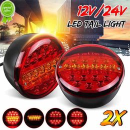 New 2Pcs 20 LED 12V 24V Universial Car Tail Light Rear Stop Indicator Brake Light Round Signal Red Amber Trailer Truck Caravan Van