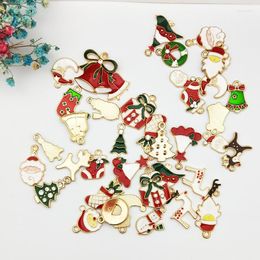 Charms 10pcs/lot Alloy Enamel Santa Claus Christmas Tree Shoe Deer Snowflake Pendant Jewelry Making Decoration FX614