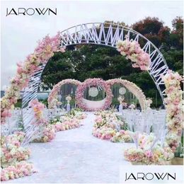 Decorative Flowers Wreaths Decorative Flowers Jarown Wedding 2.6M Iron Twisted Shape Double Pole Arch Semicircle Flower Stand Backgr Dhyvq