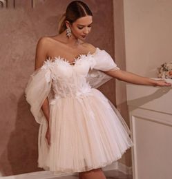 Princess Short Wedding Dress 2023 Flower Sweetheart Off The Shoulder Mini Short Tulle Fariy Bride Dress Robe De Mariee Custom Made