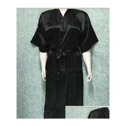 Men'S Sleepwear Uni Mens Ladies Womens Solid Plain Satin Long Robe Pyjama Lingerie Sleepwear Kimono Gown Pjs 3449 Drop Delivery Appare Dhcwx