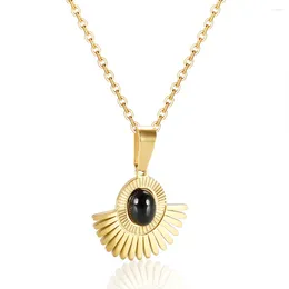 Pendant Necklaces JINHUI Sun Eyes Oval Black Nature Stone Necklace For Women Vintage Luxury Gold Plated Stainless Steel Jewellery Wholesale