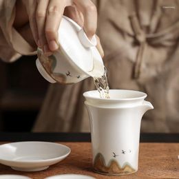 Teaware Sets White Jade Tea Set High-End Office Gift Box Small Porcelain Glass Lid Bowl Cup