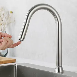 Kitchen Faucets Nickel Pull-out Sink Faucet 304 Stainless Steel Deck Mounted 360 Rotation Single Cold Tap Touch Press Wash Basin