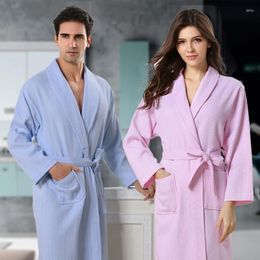 Men's Sleepwear Summer Waffle Robe Cotton Long Men Soft Bath Ladies Casual Nightrobe Highly Absorbent Loose Homewear