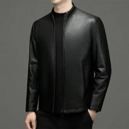 Men's Leather Faux Autumn Winter Wear Coat Genuine Stand Collar Smooth Fashion and Handsome AllMatch Jacket 231031