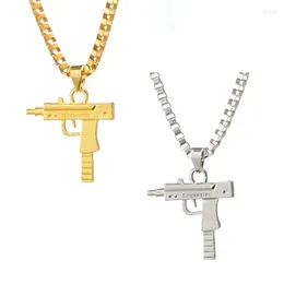 Pendant Necklaces Models Hip Hop UZI Kolye GUN Shape Necklace Gold/Silver Colour Army Style Male Chain Men Jewellery