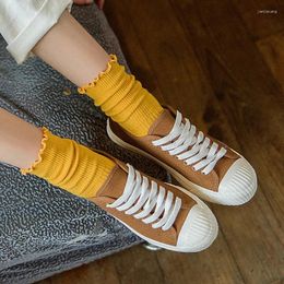 Women Socks Vertical Stripes Stripe Spring Summer Autumn Colour Japanese Harajuku Solid Pile Lace Loose Female Cotton 10pair