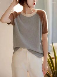 Women's T Shirts BOBOKATEER Fitted Casual Shirt Women Summer Clothes 2023 Poleras Mujer Camisetas Contrast Colour Short Sleeve Knit Tee