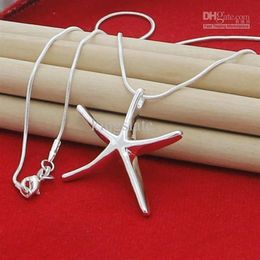 NEW top silver jewelry 925 Sterling Silver fashion charm Starfish PENDANT snake chain cute necklace351Y