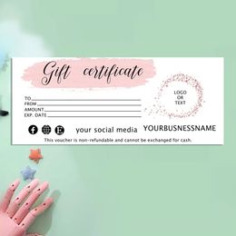 Greeting Cards Modern Gift Card ADD YOUR Rose Gold Gift Certificate Pink Gold Gift Certificate Gift Voucher For Customers 231102