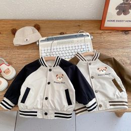 Jackets Children Boy Girl Bear Coat 0-5Years Toddler Kids Long Sleeve Single Breasted Cartoon Baseball Jacket Outwear Autumn Clothes