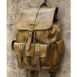 Backpack For Top Backpacks Cow Leather Travel School Men's 15' Laptop Large Capacity Drawstring Bag Rugzak Bagpack Mochila
