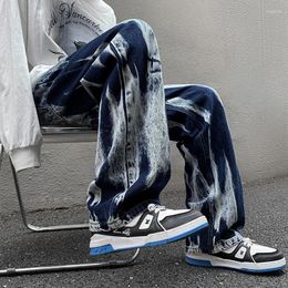 Men's Jeans Trendy Tie Dyed High Street Wide Leg Straight Streetwear Man Denim Hip Hop Male Casual Oversize Trousers