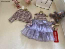 New dress suits for girls Shiny diamond button baby Autumn Set Size 90-140 Colorful woven jacket and sleeveless dress Nov05