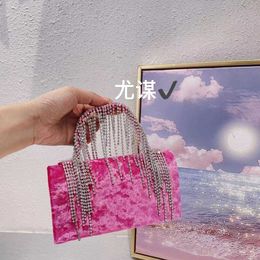 Shiny Lingshui Diamond Gradient Velvet Small Square Bag Banquet Tassel Mobile Phone Bag Handheld Crossbody Small Bag 231102