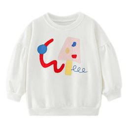 Hoodies Sweatshirts Baby Girls White Sweatshirt with Icecream Casual Clothes for Spring and Autumn Lovely Children Tops for Kids 2 7Year 230331