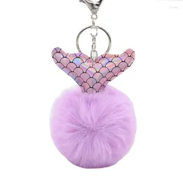 Keychains Creative Hairball Multicolor Fishtail Mermaid Keychain Plush Bag Pendant Car