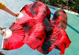 2018 High Selling 100% Real Veils 1 Pair Handmade Women Quality Silk Belly Fan Dance Black Red Mix Colour