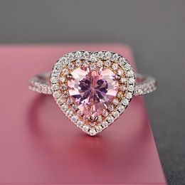 Rings For Women S925 Sterling Silver Pink Heart Topaz Gemstone Fine Jewelry Romantic Cute Wedding Engagement Ring Accessoires Y189192o