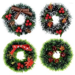 Decorative Flowers 12cm Christmas Mini Wreath Red Berry Pinecone Garland Artificial Flower Pendant Xmas Tree Hanging Ornament Year Decor