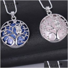 Pendant Necklaces Pendant Necklaces Wholesale Necklace Tree Of Life Amethyst Opal Charm Fashion Jewelry Natural Stone Flat B Dhgarden Dhmco