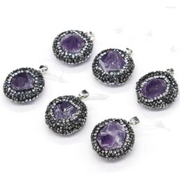 Pendant Necklaces Unique Silver Plated Irregular Shape Natural Purple Amethysts Stone With Rhinestone JewelryPendant
