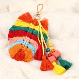 Personality Bohemia Charm Tassel Keychain For Women Girl Car Bag Hanging Key Chain Jewellery Hand-Woven Cotton Tassel Keyring