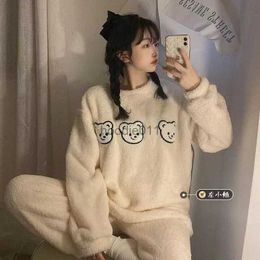 Women's Sleep Lounge Warm Flannel Women Kaii Pajamas Plush Pyjamas Sets Thin Coral Velvet Long Sle Thick Sleepwear Fall Winterir Home M-XXL L231102