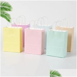 Gift Wrap Gift Wrap 10Pcs Kraft Paper Bags Blue/Pink Pastel Candy Rainbow Baby Shower Wedding Packaging Drop Delivery Home Garden Fest Dh0Cd