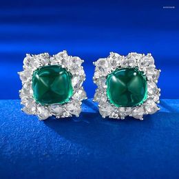 Stud Earrings Fat Square Plain Noodle Flat Bottom Sugar Tower Emerald 7 7mm Retro Niche Female Zircon Ears