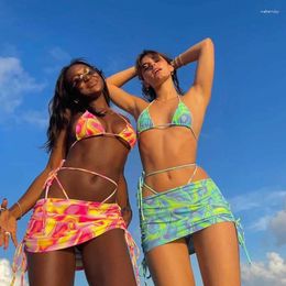 Women's Swimwear Summer Sexy Print High Waist Two-piece Bikini Skirt Set Retro Beach Bathing Suits Casual Brazilian Biquni Swimsuit