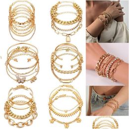 Chain Link Chain Vintage Charm Party Gift Bling Rhinestone Women Jewellery Anklets Butterfly Bracelets Mtilayer Bracelet Drop Dhgarden Dh9Cg