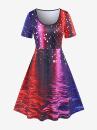 Casual Dresses ROSEGAL Plus Size Starry Print A Line Party Dress Robe Women Summer Vintage Sexy Knee-Length Vestidos Valentines Gift 5X