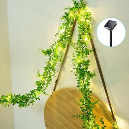 Decorative Flowers Solar Powered Eucalyptus Leaves Rattan Lights 8 Lighting Modes Weatherproof String Copper Wire For Indoor Outdoor Decor