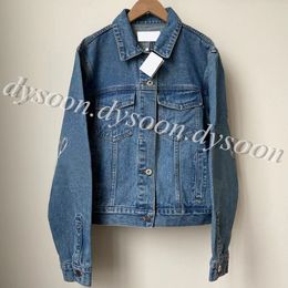 Women Denim Jacket Size S-XL Elbow Hollow Fabric Embroidery Coats 22103 With Dust Bag